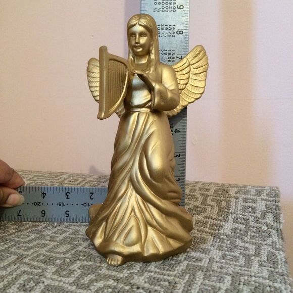NWT NIB Golden Ceramic Christmas Angel w/Harp - Picture 7 of 8